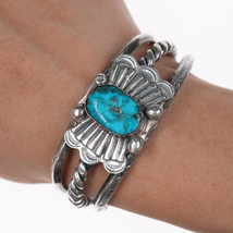 6&quot; 40&#39;s-50&#39;s Navajo silver cuff bracelet with turquoise - $247.50