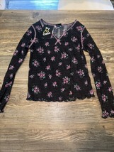 Girls&#39; Notch Long Sleeve T-Shirt - art class Black Floral Small(6/6x). N... - £6.54 GBP