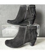 Earthies Zurich Black Suede Leather Booties Fringed Western - Women&#39;s Si... - $53.23 CAD