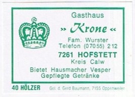 Matchbox Label Germany Gasthaus Krone Hofstett - £0.78 GBP