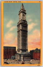 Boston Mass Custom House Street View Unused Tichnor Linen Postcard MA - $6.33