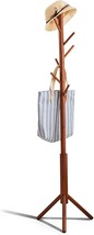 Premium Bamboo Coat Rack Tree with 8 Hooks, 3 Adjustable Sizes Free Standing - £31.59 GBP
