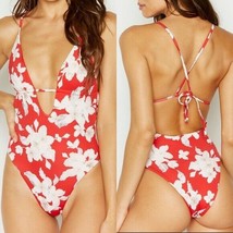 Frankie&#39;s Bikinis Red Floral Azalea Janelle Cheeky Cut One Piece (M) Nwt $160 - £71.94 GBP