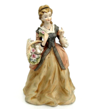 Lamour China Flower Basket Lady Figurine Porcelain Bisque 7.5&quot; Made in Japan - £11.23 GBP