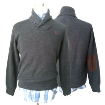 POLO Ralph Lauren Men Size S Cotton Sweater Shawl Collar Leather Patched... - £52.00 GBP