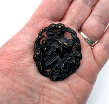 Antique Dark Colored Metal Brooch with Art Nouveau Lady and Flowers - £39.90 GBP