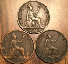 1861 1863 1863 GREAT BRITAIN VICTORIA HALF PENNY - Lot of 3 coins - $12.43