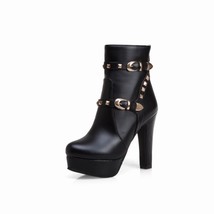 Woman Fashion Ankle Round Toe Thin high Heels Zipper Platfroms Rivets Belt Buckl - £63.09 GBP