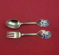Christmas by A. Michelsen Sterling Silver Fork and Spoon Set 2pc 1968 Vermeil - £146.83 GBP