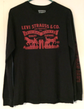 Levis  t-shirt size M long sleeve black red print 100 % cotton print on ... - $10.15