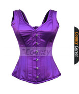 Full Steel Bone Spiral Over bust Strap Halter Bustier Gothic Purple Sati... - £44.65 GBP