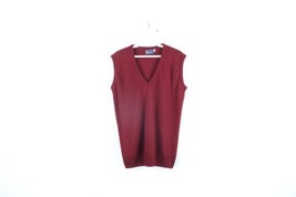 Vintage 70s Streetwear Mens Size Medium Blank Knit V-Neck Sweater Vest Burgundy - £39.52 GBP