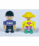 LEGO GIRL FIGURE BLONDE HAIR HEART SHIRT &amp; BOY BLACK HAT PURPLE ARGYLE S... - $135.56 MXN