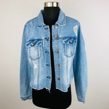 Cisono Blue Bohemian Light Wash Button Down Junior&#39;s  XL Denim Jean Jacket - £21.37 GBP