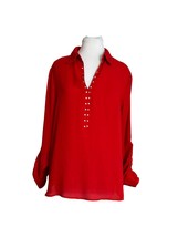 Rebecca Malone Womens Tunic Top Size Large Red Tab Sleeves Blouse Metal Details - £20.09 GBP