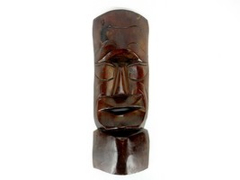 Vintage Hand Carved Wood Tribal Mask, Large Wall Hanging Wood Mask Dark Wood - £31.29 GBP