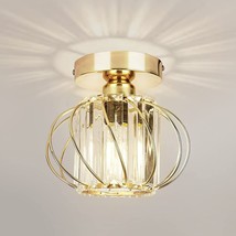 Gold Ceiling Light Fixture Modern Contemporary Flush Mount Crystal Kitchen Semi - £30.92 GBP