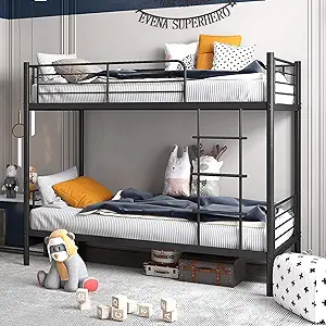 Metal Bunk Bed Twin Over Twin With Ladder, Heavy Duty Sturdy 2 In 1 Convertible  - £348.54 GBP