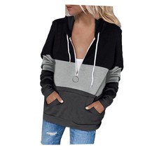 Ladies Hoodie Sweatshirt Clic Splicing Running Long Sleeve Pullover Autumn Zippe - £56.24 GBP