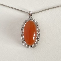 Carnelian Agate 21x11mm 14K White Gold Pendant on 10K Necklace 24in - £403.04 GBP