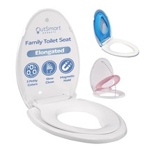 Elongated Family Toilet Seat With 2 Extra Seats (Blue And Pink), Built-I... - £49.49 GBP