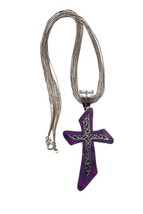 Jay King Carolyn Pollack Sterling Liquid Silver Purple Turquoise Cross Necklace - £87.92 GBP