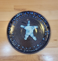 Art Pottery Plate Blue With Star Hand Thrown signed 2003 Rustic Farmhouse - $24.99