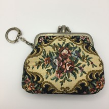 Vintage Womens Black Floral Embroidered Mini Coin Purse Keychain Victorian - £23.69 GBP