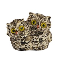 Vintage Owl Mom Baby Miniature Figurine Yellow Eyes Italy Signed - $19.99