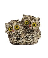 Vintage Owl Mom Baby Miniature Figurine Yellow Eyes Italy Signed - $19.99