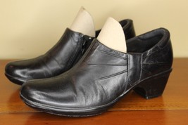 Clarks Womens Bestie Ankle Booties Black Size 7 Leather Shoes Block Heel #80678 - £15.97 GBP