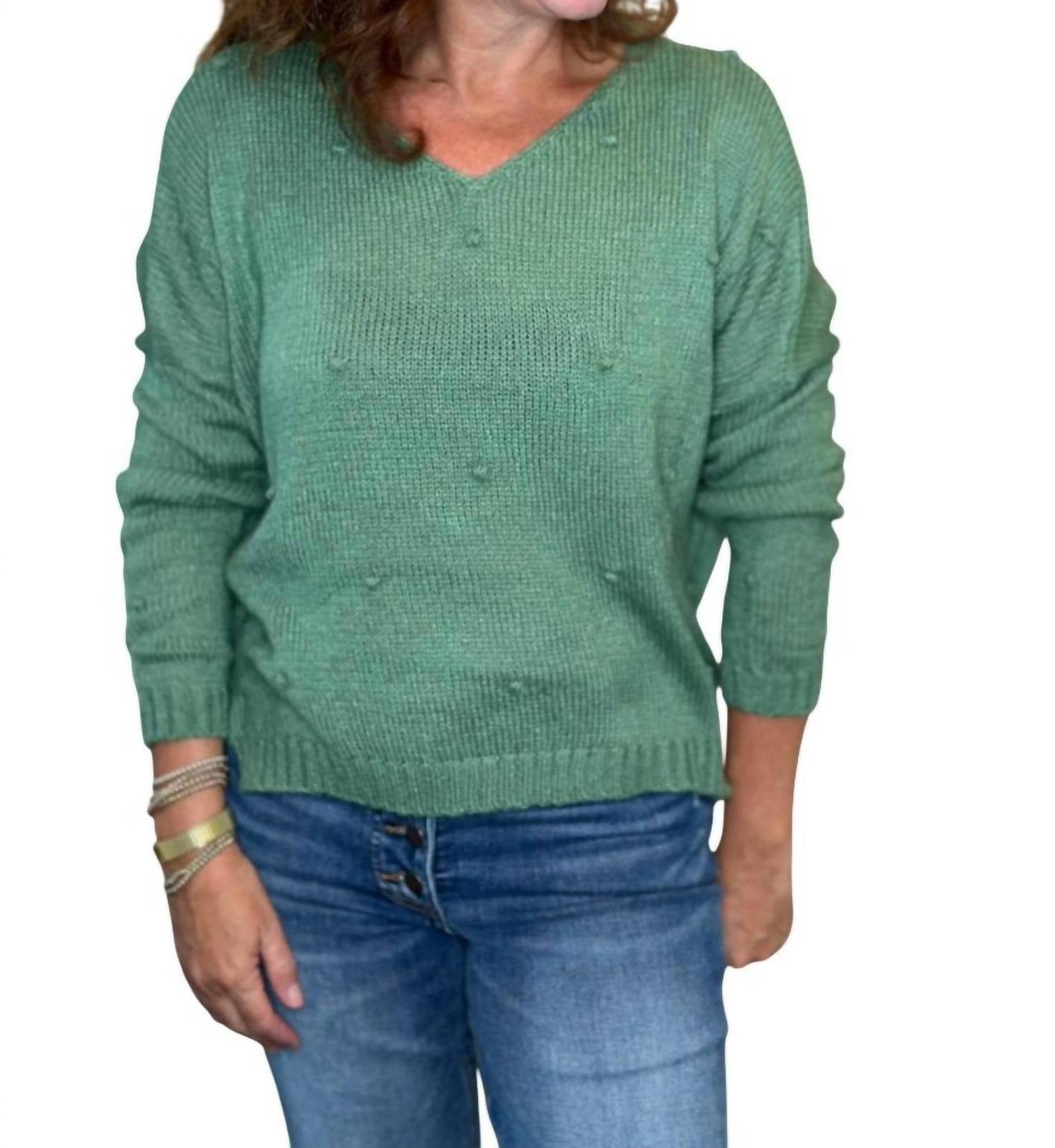 Wooden Ships mini popcorn v neck lightweight sweater Shadle Green - £69.82 GBP