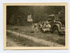 Roadside Rest Stop on Car Running Board Photo 1930&#39;s Crutches Leaning on Car - £14.23 GBP