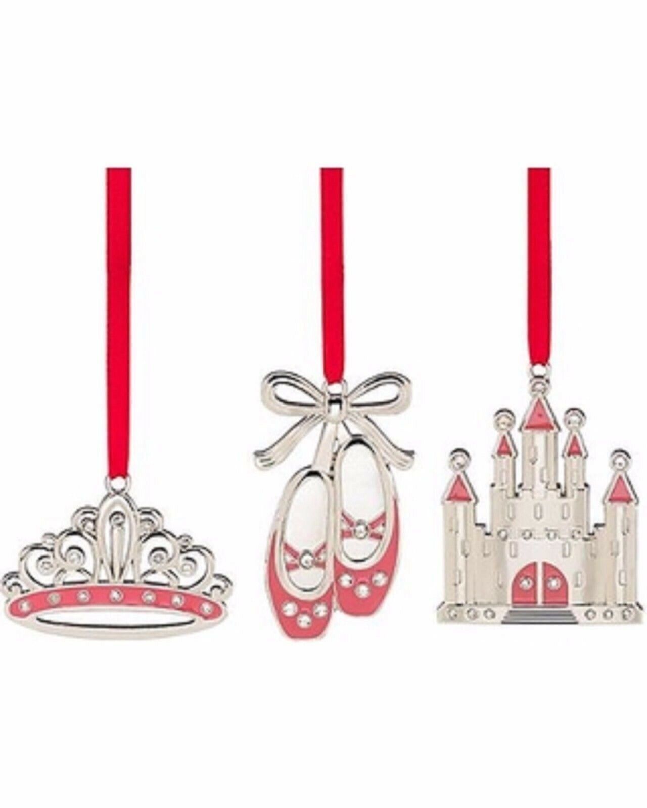 Lenox Jeweled Silver Princess Ornament Set 3 Tiara Slippers Castle Christmas NEW - $12.00