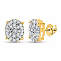 10kt Yellow Gold Womens Round Diamond Oval Earrings 1/2 Cttw - $480.15