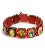 SAINT BEAD BRACELET Red Wood Stretch Elasitc Religious Icon Jesus Angel ... - $110.72 MXN