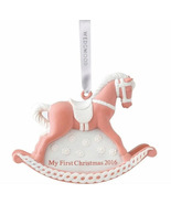 2016 Wedgwood Pink Rocking Horse Ornament Baby&#39;s My First Christmas logo... - $648.73 MXN