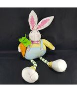 White Easter Bunny Rabbit Shelf Sitter Yellow Shirt Plush Stuffed Button... - €16,14 EUR