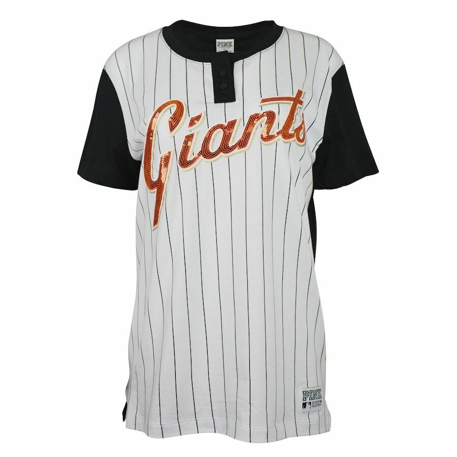 NWT Womens San Francisco Giants Victorias Secret "PINK" Bling Campus Henley Top - £21.89 GBP