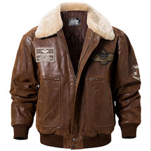 Flavor  Men&#39;s Leather Bomber Jacket Aviator with Removable C - £65.00 GBP