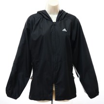 Adidas Women&#39;s Hooded Windbreaker Jacket M Medium Black Mesh Lined Zip Front - £16.19 GBP