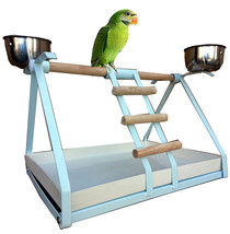 Small Parrot Bird Metal Playstand Play Gym W/Stainless Steel Cups Wte - 132 - £64.48 GBP