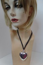 Gardenia BNWT Black Corded (6) Multi Strand Necklace W XL Slivertone Hea... - $44.55