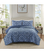 Madison Park Quilt Set 3 PC Full /Queen Navy Scroll 2 Standard Shams NIP - $59.40