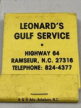 Vintage Matchbook Cover  Leonard’s Gulf Service  Ramseur, NC  gmg  Unstruck - £9.72 GBP