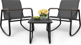 Yitahome 3 Piece Rocking Bistro Set, Outdoor Patio Furniture Set With, Dark Gray - £116.66 GBP