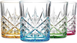 Whiskey Glasses Set Of 4 Vintage Glassware Drinking Lowball Tumblers Multicolor - £31.44 GBP