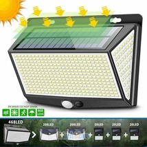 468 Led Solar Power Street Light Pir Motion Sensor Ip65 Outdoor Garden Wall Lamp - £29.87 GBP