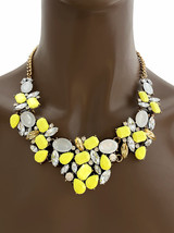 Vivid Lemon Yellow &amp; Fake Opal Short Chunky Statement Necklace Casual, E... - £16.70 GBP