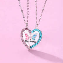 2pcs/set Fashion Butterfly Heart Pendant Necklaces for Women Girls - £10.59 GBP